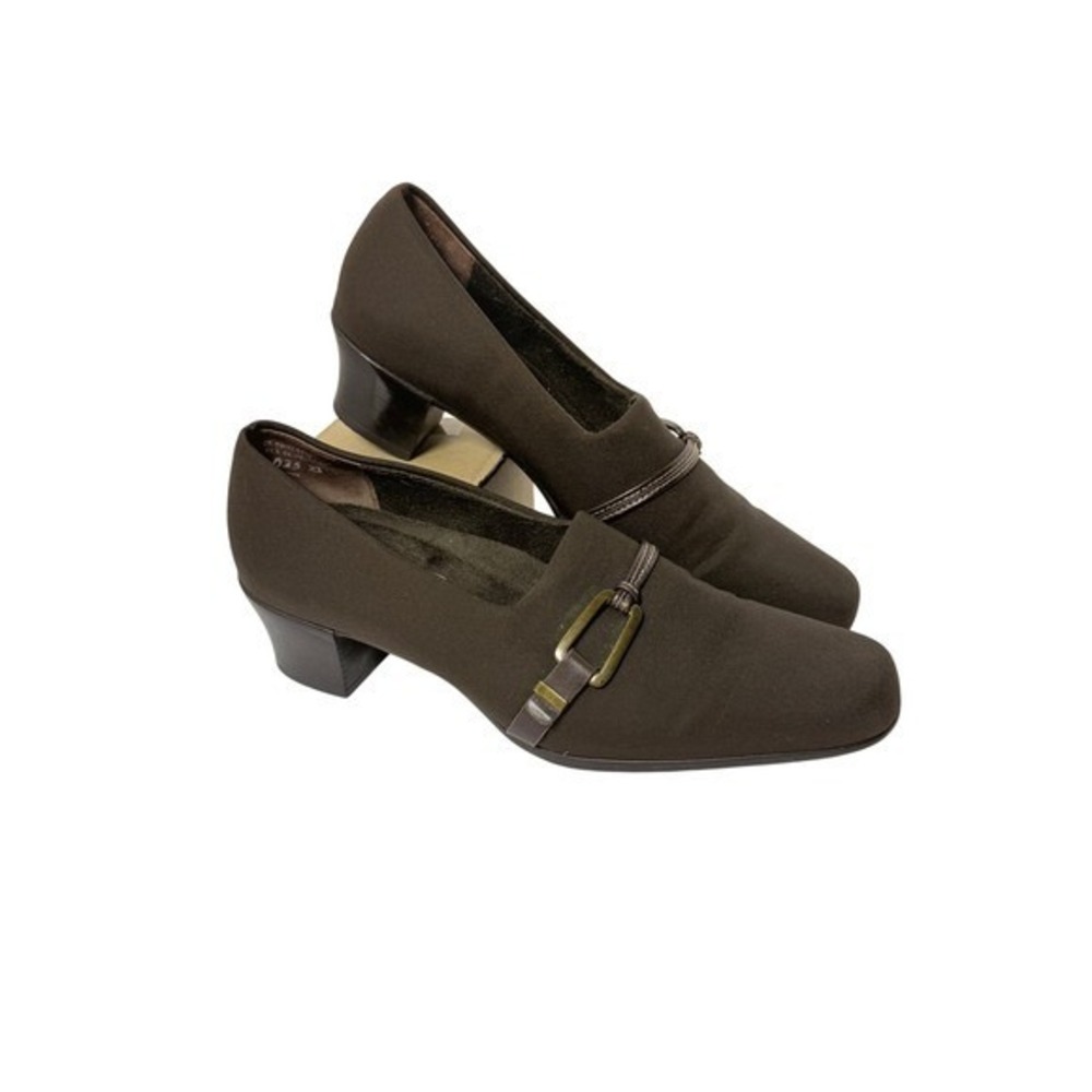 Munro Cindi Brown Fabric Block Heel Pump Women's 7M Work Dress Comfort‎ Academia